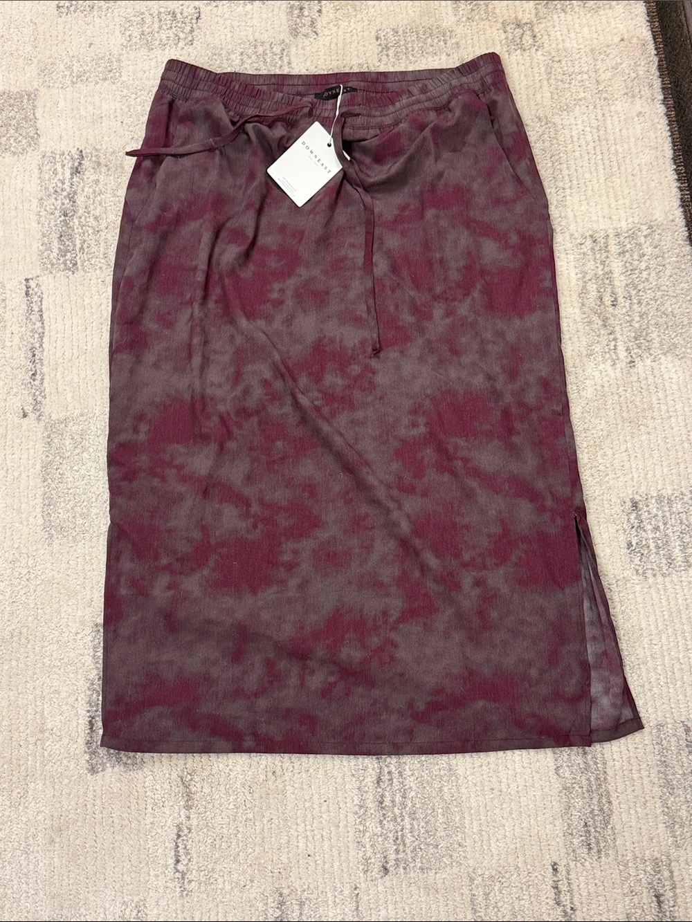 DownEast Tie-Dye Midi Skirt in Maroon and Gray NWT